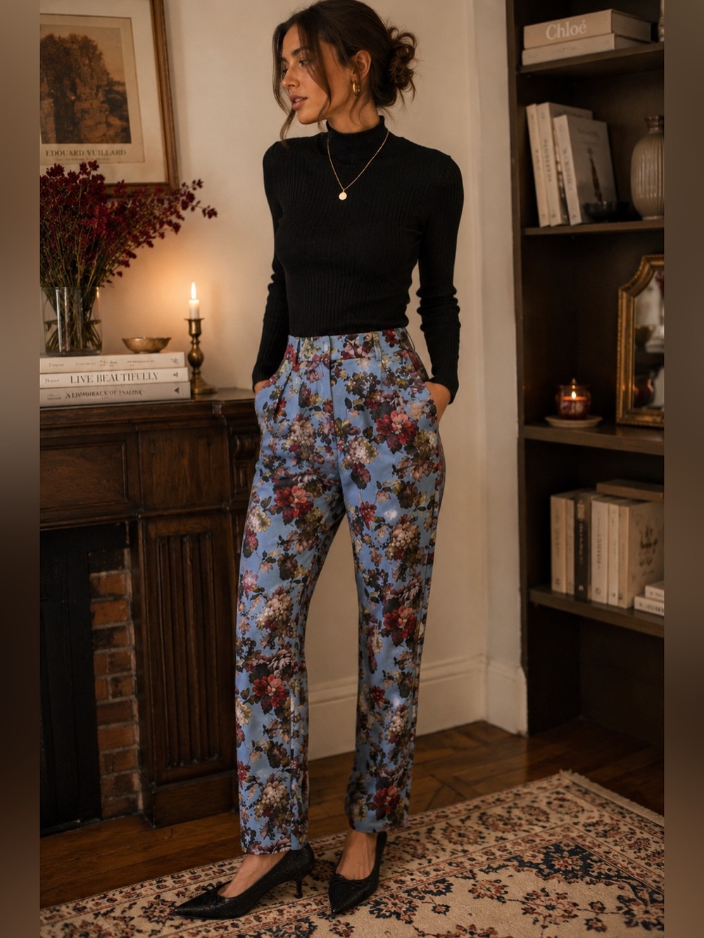 * ASOS Vintage Inspired Floral Trousers Cottagecore Dark Academia